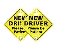 Cobee Señal de nuevo conductor 2 letreros para ventana de coche por favor sé paciente.con ventosas coche vehículo señal reflectante pegatina Parachoques Estudiante Conductor Señal Ventana Adherente