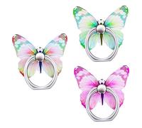 Cobee Soporte de Anillo de teléfono Celular de Mariposa,Soporte de Dedo de Metal Pintado con patrón de Mariposa de 3 Piezas,Soporte de Anillo de teléfono de rotación de 360 °(Rosa,Amarillo,Verde)