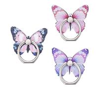 Cobee Soporte de Anillo de teléfono Celular de Mariposa,Soporte de Dedo de Metal Pintado con patrón de Mariposa de 3 Piezas,Soporte de Anillo de teléfono de rotación de 360 °(Azul, Morado, Rosa)