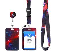 Cobee Soporte para tarjetas de identificación con cordón, retráctiles de cielo estrellado con carretes y cordones de insignia desmontables, cordón cruzado de cuello a la moda(rojo)