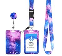 Cobee Soporte para tarjetas de identificación con cordón, retráctiles de cielo estrellado con carretes y cordones de insignia desmontables, cordón cruzado para cuello de moda(morado)