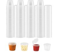 Cobenga 100 recipientes pequeños de plástico con tapas de 1 oz, vasos de gelatina con tapas, vasos desechables sin BPA para salsa, condimentos, soufflé, aderezo para ensaladas, medicina o limo