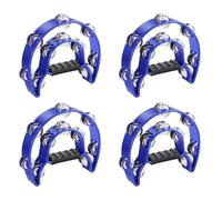 Cobenga Paquete de 4 panderetas de doble fila de 10 piezas, pandereta musical de media luna azul, 20 cascabeles de metal, tambor de percusión de mano, panderos para adultos