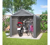 Cobertizo con puerta enrollable para 2 bicicletas, resistente a las tormentas (160 x 220 x 165 cm) de polietileno, ideal para bicicletas eléctricas y herramientas, con anclaje, color gris