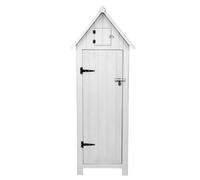 Cobertizo de Jardín de Madera Blanco Almacenamiento Almacenaje Caseta Exterior Organizador Herramientas Jardin Estantes Esquina Ganchos para Colgar Sobre Puertas Candado llaves + Kit Fijación GRATIS