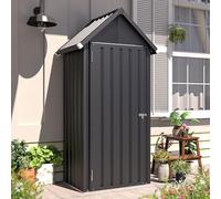 Cobertizo de jardín de metal para exteriores, resistente a la intemperie, con cerradura segura, 3 estantes extraíbles, 76 x 55 x 178 cm, color gris oscuro, ideal para herramientas y suministros al