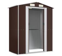 Cobertizo de jardín marrón oscuro 192 x 108 x 223 cm acero galvanizado | Almacenamiento exterior con puerta corredera, toma de aire para herramientas y accesorios de piscina
