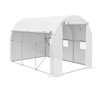 Cobertizo de jardín Outsunny de 6 m², dim. 2, 1,96 m, con 1 puerta + 2 paredes retráctiles con cremallera, 6 ventanas, acero PE de densidad, 140 g/m², anti-UV