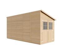 Cobertizo de Madera para jardín con Pared Lateral- con Suelo TRATADO- H244x218x514 cm/10.1m2 Cobertizo de Madera Natural - Taller de Jardín TIMBELA M341 M341G