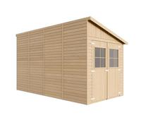 Cobertizo de Madera para jardín con Pared Lateral- H244x218x416 cm/8.1 m2 Cobertizo de Madera Natural - Taller de Jardín - Bicicleta, Almacenamiento de Herramientas TIMBELA M340A