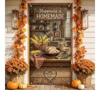 Cobertor para puerta de cocina rústica con cita otoñal de 36 x 72 pulgadas | Tema rústico de granja, pancarta de puerta delantera, interior de cocina acogedor, cesta de maíz de cosecha