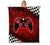 Cobija roja de 40 x 50 pulgadas, manta de forro polar para niños, decoración de habitación de jugadores, manta sherpa de videojuegos con bandera de competición de carreras, manta geométrica mullida