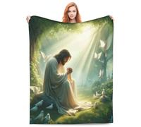 Cobijas de felpa acogedoras para la playa, Jesús orando con palomas, luz del bosque, regalo de Halloween, día de San Valentín, para manta, aplicable a regalos, ropa de cama, colcha, decoración del