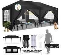 COBIZI Carpa Plegable 3 x 6 cm, Impermeable, Estable, Resistente al Invierno, protección UV, 3 x 6 m, con 6 Paredes Laterales, Incluye Bolsa para Bodas, Festivales, Eventos, pícnic, Color Negro