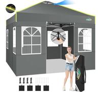 COBIZI Carpa Plegable 3x3 con Bloqueo Central de Un Solo Botón, Bandas Fluorescentes, Ventilación, 4 Paredes Laterales y 3 Alturas Ajustables para Camping y Playa, Pabellón de Jardín Cenador Pérgola