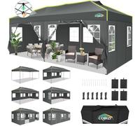 COBIZI Carpa Plegable 3x6 Impermeable Pop Up Carpas para Exteriores con 6 Laterales Cenadores para Jardin con Altura Ajustable Gazebo Protección UV 50+ con Bolsa Transporte para Camping Fiestas, Gris