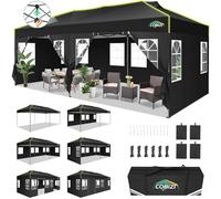 COBIZI Carpa Plegable 3x6 Impermeable Pop Up Carpas para Exteriores con 6 Laterales Cenadores Para Jardin con Altura Ajustable Gazebo Protección UV 50+ con Bolsa Transporte para Camping Fiestas, Negro