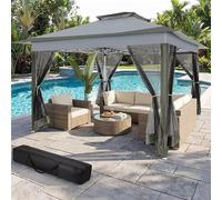 COBIZI Cenador 3x3 Impermeable y Estable, Cenador Plegable Pop-Up con Paredes Laterales y Mosquitera, Carpa para Fiestas, Plegable de Doble Techo para Jardín, Gris Oscuro