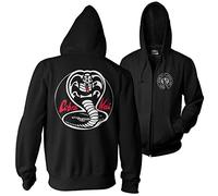 Cobra Kai Licenciado Oficialmente Blanco Patches Zipped Sudaderas con Capucha (Negro), Large