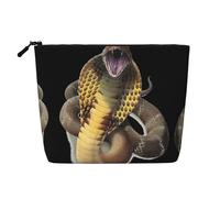 Cobra Snake - Bolsa de cosméticos de una sola capa con estampado de serpiente de lino sintético, monedero de gran capacidad, esencial para viajes y viajes de negocios