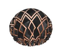 Cobre y diamantes geo negros,Gorro de ducha, gorro de noche, gorro de baño elástico impermeable de doble capa, reutilizable para el cabello.