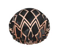 Cobre y diamantes geo negros,Gorro de ducha, gorro de noche, gorro de baño elástico impermeable de doble capa, reutilizable para el cabello.