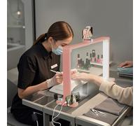 Cobuy Lámpara de escritorio de uñas, luz LED de uñas de 34 pulgadas para escritorio con puertos USB, soporte para teléfono y atenuación continua, luz de mesa de media luna de 6000 K para extensión de