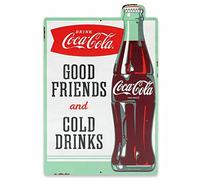Coca-Cola Good Friends Cold Drinks Metal Sign - Vintage Coca-Cola Sign With Classic Coca-Cola Bottle for Kitchen, Dining Room or Man Cave