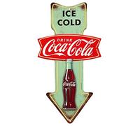 Coca-Cola - Letrero de metal en relieve con flecha fría de hielo - Cartel vintage de Coca-Cola para cocina o cueva de hombre