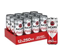 Coca-Cola y Bacardí, Combinado Clásico y Refrescante, Bebida Preparada con 5% de Alcohol- Pack de 12 latas de 250 ml