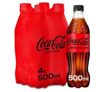 Coca-Cola Zero Azúcar, Refresco de Cola sin Azúcar, Bajo en Calorías - Pack 4 botellas de 500ml
