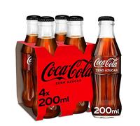 Coca-Cola Zero Azúcar, Refresco de Cola sin Azúcar, Bajo en Calorías - Pack 4 Botellas de Vidrio 200 ml