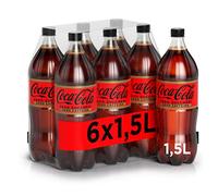 Coca-Cola Zero Cafeine Free - Botella de 6 x 1,5 litros, botella PET 100% reciclable, bebida analcohólica