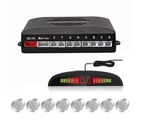 Cocar Radar Aparcamiento Sensor Sistema, Coche Aparcamiento Kit con 8 Estacionamiento Sensores + Detección de Distancia + Sonido Advertencia(Plata)