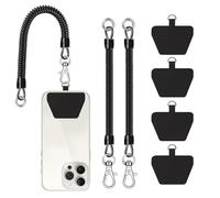 COCASES - Cable de teléfono Universal antirrobo antipérdida elástica con Parche Compatible con la mayoría de teléfonos Inteligentes (Negro), 80, Acrilonitrilo butadieno estireno