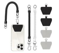 COCASES - Cable de teléfono Universal antirrobo antipérdida elástica con Parche Compatible con la mayoría de Smartphones (Negro/Transparente), 80, Acrilonitrilo butadieno estireno