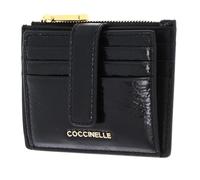 COCCINELLE Cuero Estuche de Tarjetas Metallic Shiny Wrinkled Card Holder Noir Negro
