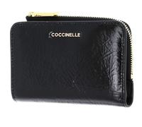 COCCINELLE Cuero Monedero Metallic Shiny Wrinkled Wallet Noir Negro