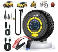 COCCKO Arrancador de Batería de Coche 12V 150PSI con Compresor de Aire y Linterna LED-Power Bank 10000mAh,5 Modos de Inflado Inteligente,USB-C,Pantalla LCD, SOS Emergencia-para Coches,Motos,Bicis