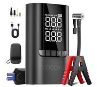 COCCKO Arrancador de Batería de Coche 6000A,con 150PSI Compresor de Aire,10000mAh Arrancador Coche Portatil con Inflador(Toda Gasolina o 8L Diésel),12V Jump Starter,con Linterna LED y SOS