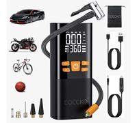 COCCKO Compresor de Aire Portátil 12V, Inflador de Neumáticos con Batería de Litio Recargable, 5 Modos, Pantalla Digital, Función de Carga USB, Para Coche, Bicicleta y Moto, Compacto
