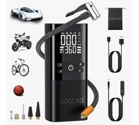 COCCKO Compresor de Aire Portátil 12V, Inflador de Neumáticos con Batería de Litio Recargable, 5 Modos, Pantalla Digital, Función de Carga USB, Para Coche, Bicicleta y Moto, Compacto
