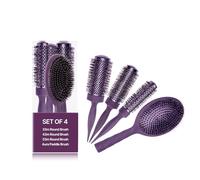 COCCO Aura Brush - Juego de cepillos redondos y de cerámica para mujer, secado y control del encrespamiento, cerdas de turmalina, agarre ergonómico, juego de peinado completo, color morado
