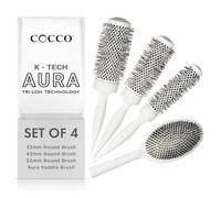 Cocco Aura Brush Set Blanco 4pz - set de cepillos | Paleta de cerámica, secado y control de encrespamiento, cerdas de turmalina, agarre ergonómico, juego completo de estilo