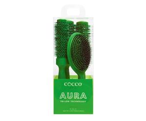 COCCO K-Tech Aura Professional - Juego de cepillos para soplar, 3 redondos | Fabricado en Corea, tecnología Tri-Lon, cerdas de turmalina, borde en ángulo, nailon de doble capa y jabalí, 33, 43, 53 mm