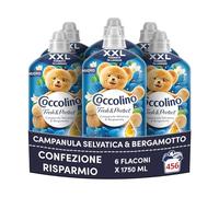 Coccolino Suavizante concentrado campana salvaje y bergamota, suavizante para lavadora Intense Care con tecnología Pro-Fibras, formato XXL 456 lavados, 6 unidades de 1750 ml