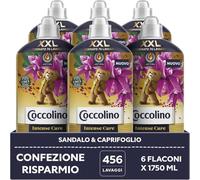 Coccolino Suavizante concentrado de sándalo y madreselva, suavizante para lavadora Intense Care con tecnología Pro-Fibre, formato XXL hasta 456 lavados, 6 unidades de 1750 ml