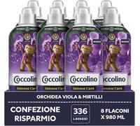 Coccolino Suavizante concentrado orquídea violeta y arándanos, suavizante para lavadora Intense Care con tecnología Pro-Fibre, formato hasta 336 lavados, 8 unidades de 980 ml