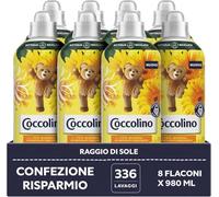 Coccolino Suavizante concentrado Rayo di Sole, suavizante para lavadora con tecnología Stay Fresh, aroma a naranja, jazmín y ámbar, formato hasta 336 lavados, 8 unidades de 980 ml