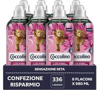 Coccolino Suavizante concentrado Sensación Seda, Suavizante Lavadora con Tecnología Stay Fresh, Perfumación de Rosa, Flores de Lila y Melocotón, Formato hasta 336 Lavados, 8 unidades de 980 ml
